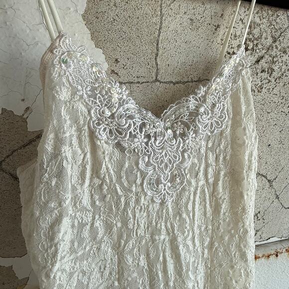 Vintage Lace Slip Dress Intimo Amore Beaded Sequin XS Vintage Chemise Coquette - Picture 2 of 7